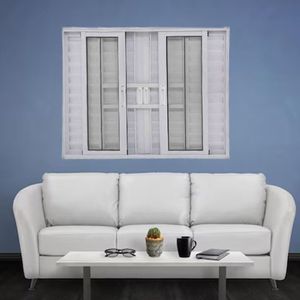 Janela Veneziana De Alumínio 6 Folhas 100 X 100cm Linha 25 Com Grade Esquadrias Bergamo Branco