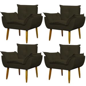 Kit 4 Poltronas Decorativa Sala E Quarto Opala Suede Herrero Cor:marrom Escuro
