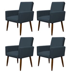 Kit 4 Poltronas Decorativa Sala E Quarto Nina Suede Herrero Cor:azul Marinho