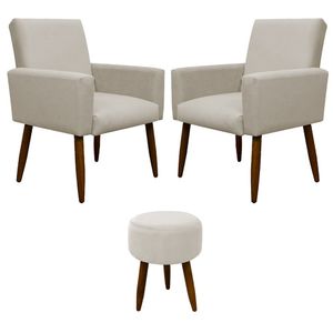 Kit 2 Poltronas E Puff Sala E Quarto Nina Suede Herrero Cor:bege