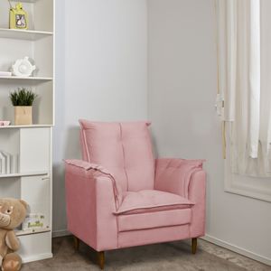 Poltrona Amamentação Pés Madeira Maciça Suede Herrero Cor:rosa
