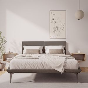 Base Box Cama Japonesa Toquio King Com Cabeceira Almofada Linho Marrom - Cor: Marrom