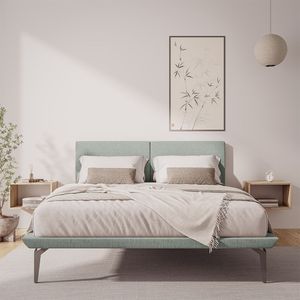 Base Box Cama Japonesa Toquio Queen Com Cabeceira Almofada Linho Cinza - Cor: Cinza