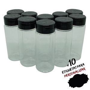 Pote Tempero Kit 10 Potes +10 Etiquetas Adesivas Tampa Dupla