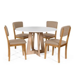 Mesa De Jantar Redonda Montreal Bran/jade Com 4 Cadeiras Estofadas Ella Marrom Claro