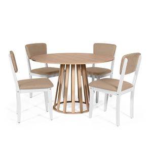 Mesa De Jantar Redonda Gabi Jade Com 4 Cadeiras Estofadas Ella Branco/marrom Claro