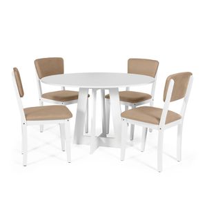 Mesa De Jantar Redonda Montreal Branca Com 4 Cadeiras Estofadas Ella Branco/marrom Claro