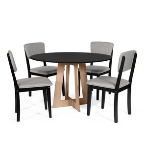 Mesa De Jantar Redonda Montreal Pret/jade Com 4 Cadeiras Estofadas Ella Preto/cinza Claro