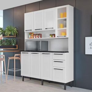 Cozinha Compacta Itatiaia Florença Com 8 Portas 2 Gavetas 5 Prateleiras 140cm De Largura Branco