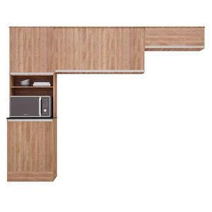 Cozinha Compacta Poliman Paris Com 6 Portas E 5 Prateleiras - 260cm De Largura Carvalho