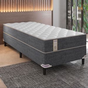 Cama Box De Solteiro Molas Ensacadas E Revestimento Em Tecido Poliéster 60x88x188cm Cinza E Branco