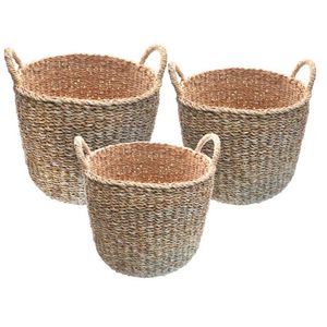 Conjunto De Cestas Em Fibra Natural L`hermitage Redondas Com Alças 3 Peças Natural