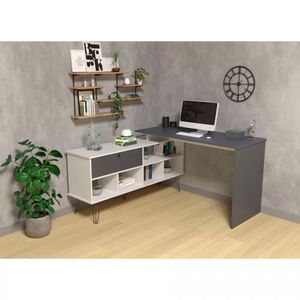 Escrivaninha Artany Dubai Com 1 Porta Basculante E 5 Nichos Branco E Grafito