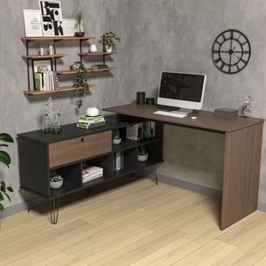 Escrivaninha Artany Dubai Com 1 Porta Basculante E 5 Nichos Ipe Com Preto