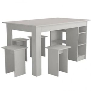 Mesa Multi Com 4 Bancos Nicho E Prateleira Nova Móbile Branco