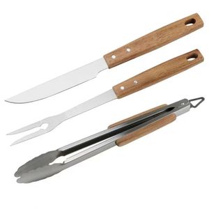 Conjunto Para Churrasco Fracalanza Em Aço Inox 3 Peças Madeira E Inox