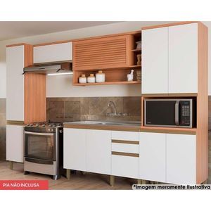 Cozinha Modulada Completa Thela Macadâmia 5 Peças (2aéreos+1balcão+2paneleiros) Czc22 Freijo/branco - Telasul