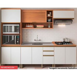 Cozinha Modulada Completa Thela Macadâmia 5 Peças (2aéreos+2balcões+1paneleiro) Czc25 Freijo/branco - Telasul