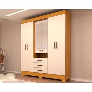 Guarda Roupa Casal 6 Portas E 9 Gavetas C- Espelho Débora Nature-off White - Acp
