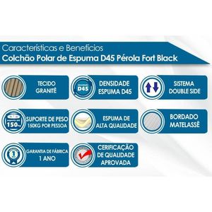 Cama Box Baú Solteiro: Colchão Espuma D45 Polar Pérola + Base Crc Suede Black(88x188)