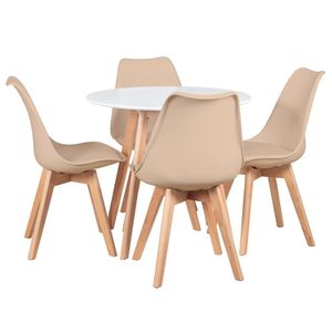 Mesa Leda 80 Cm Branco + 4 Cadeiras Leda Nude Mesa Branco Com Cadeiras Nude