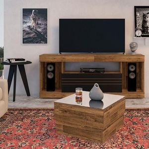 Sala De Estar Completa Até 65 " C- Rack Mesa De Centro E Apoio Sport Artely Rústico-preto