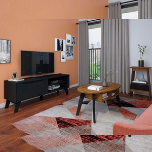 Sala De Estar Completa Até 60 " C- Rack Mesa De Centro E Apoio Pinho-preto Pinho-preto