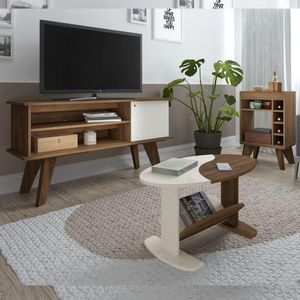 Sala De Estar Completa Até 50 " C- Rack Mesa De Centro E Adega Pinho-off White
