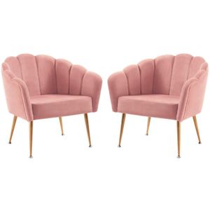 Kit 2 Poltronas Decorativas Pes Aço Dourado 7049 Veludo Rosa Dmobiliario Rosa
