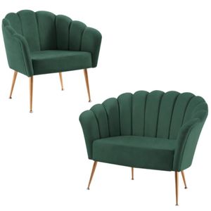 Kit Namoradeira E Poltrona Decorativa 7050x7049 Veludo Verde Dmobiliario Verde
