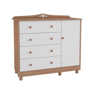 Cômoda De Bebê 1 Porta E 4 Gavetas Peroba Branco Brilho-carvalho Branco Brilho-carvalho