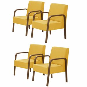 Kit 4 Poltronas Decorativas 1 Lugar Luna Braço Madeira Suede