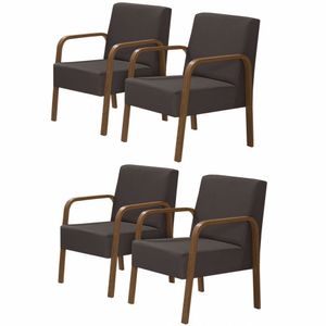 Kit 4 Poltronas Decorativas 1 Lugar Luna Braço Madeira Suede