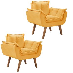 Kit 2 Poltronas Opalla Pés Palito 1 Lugar Suede