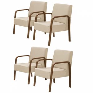 Kit 4 Poltronas Decorativas 1 Lugar Luna Braço Madeira Suede