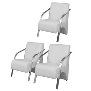 Kit 3 Poltronas Decorativas 1 Lugar Braço Pé Alumínio Tecido Sintético (courino)