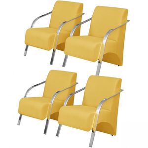 Kit 4 Poltronas Decorativas 1 Lugar Braço Pé Alumínio Suede