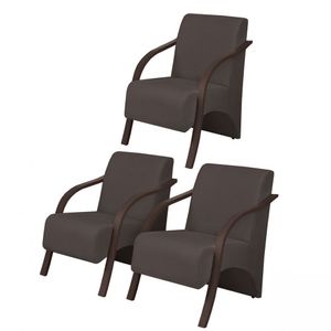 Kit3 Poltronas Decorativas 1 Lugar Braço Pé Madeira Suede