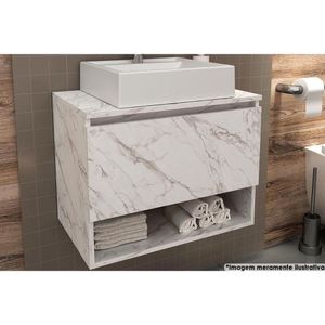 Bancada De Banheiro Suspenso Bn3606 1 Porta Cor Mármore Branco - Tecno Mobili