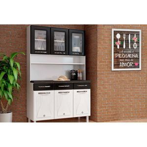 Cozinha Modulada Telasul Star New Kit Aço 6 Portas E 3 Gavetas 120cm Branco-preto-telasul