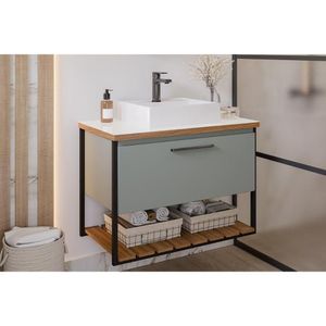 Conjunto De Banheiro Balcão Suspenso C-cuba Vitta-caribe 1 Porta E Tampo Vidro 60 Cm Pistache Mgm