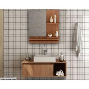 Kit De Banheiro Armário Bn3614 60cm E Balcão Suspenso Bn3601 80cm Pia Amêndoa Tecno Mobili