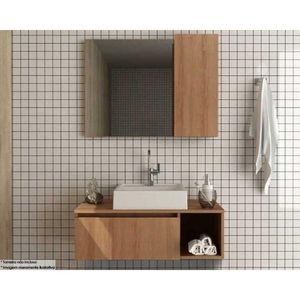 Kit De Banheiro Armário Bn3602 E Balcão Suspenso Bn3601 CCuba Pia Bn3600 80cm Amêndoa Tecno Mobili