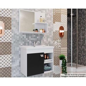 Balcão P- Banheiro Suspenso Bia 1pta E 2nichos armário Espelheira bancada Pia 55cm Branco-preto Mgm