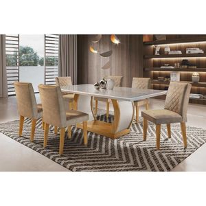 Kit Mesa Sala Jantar Jade Madeirado CVidro Canto Curvo 180cm 6 Cadeiras Jade Imbuia-turim Rufato