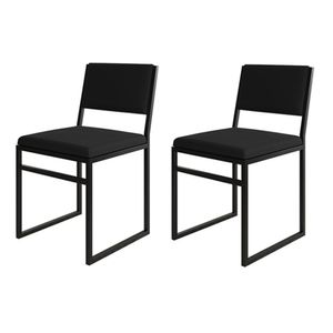 Kit 2 Cadeiras De Jantar Industrial Assento Estofado Veludo Preto Isa - Cor: Preto