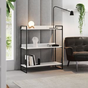 Aparador Industrial 3 Prateleiras Córdoba 95cm Preto E Branco - Cor: Branco