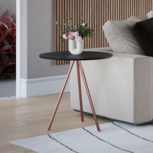 Mesa Lateral Gabriela Tampo Madeira Preto Pés Cobre