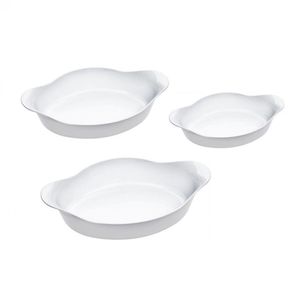 Conjunto De Assadeiras Ovais Marinex Opaline Em Vidro Temperado 3 Peças Branco