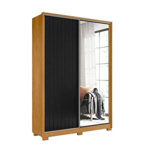 Guarda Roupa Frizatto Com 2 Portas De Correr E 3 Gavetas Com Espelho Carvalho E Preto Star Confort Carvalho Com Preto